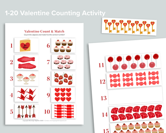 Valentine's Day 1-20 Count and Match Activity