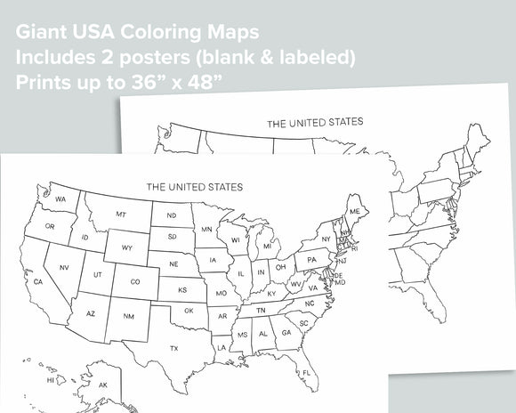 Giant USA Map Coloring Poster