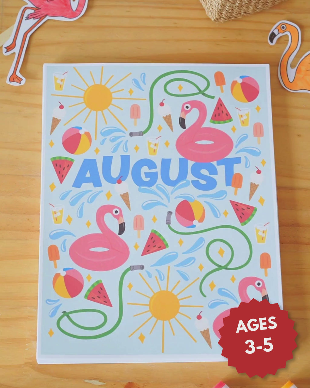 Short video showing various colorful education printables with a summer theme