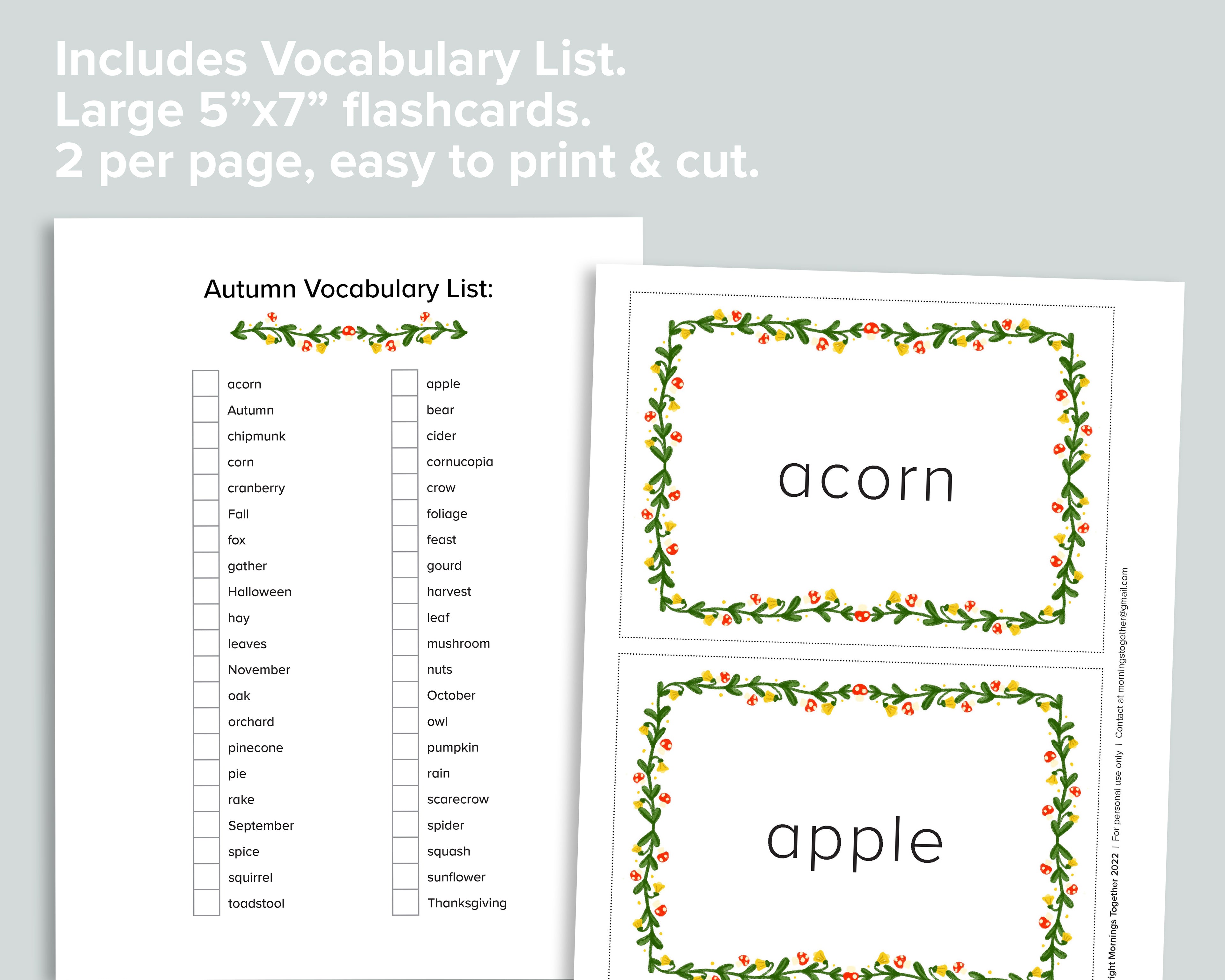 Autumn Vocabulary Cards Freebie