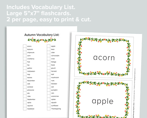 Autumn Vocabulary Cards Freebie
