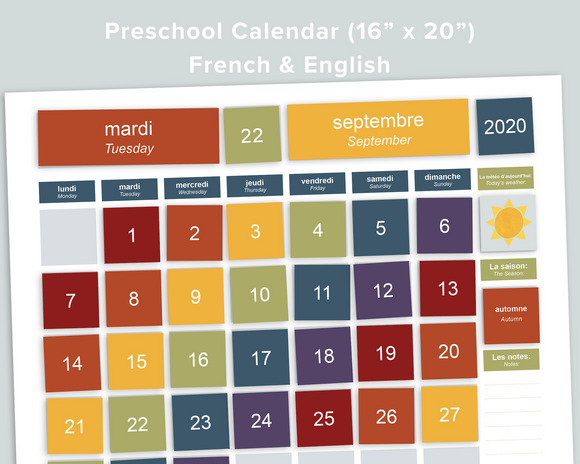 Preschool Calendar Board, Large (French)