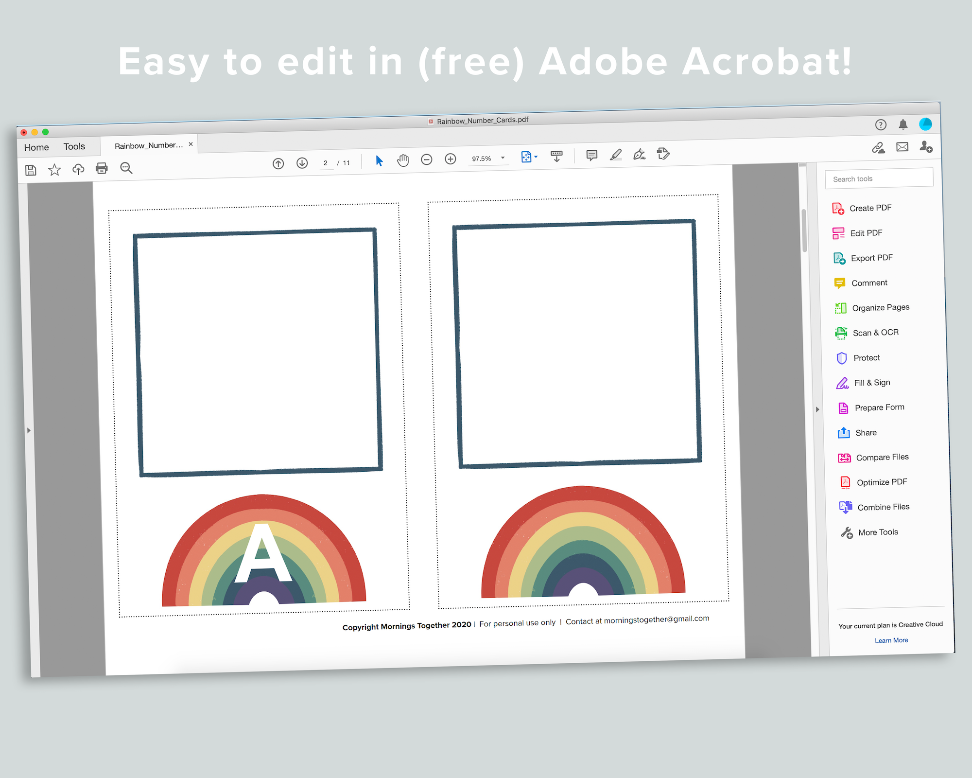 Editable Rainbow Quantity Cards