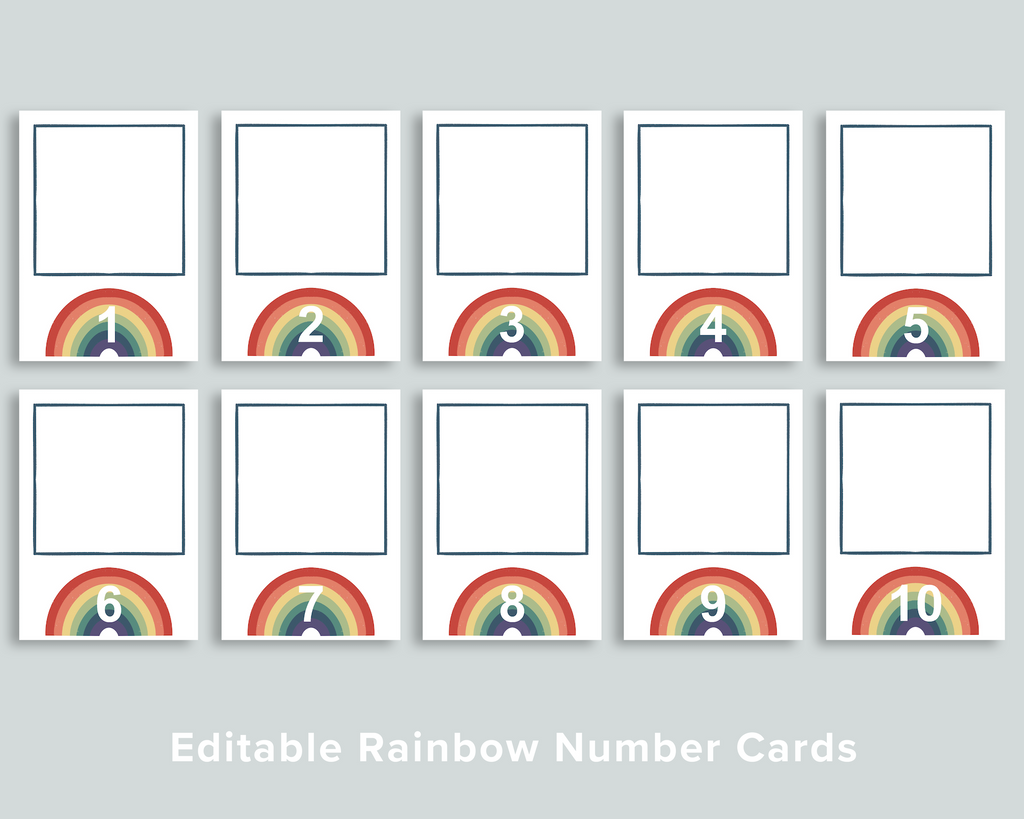 Editable Rainbow Quantity Cards