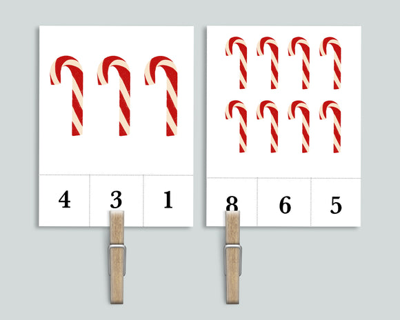 Candy Cane Count and Clip Cards