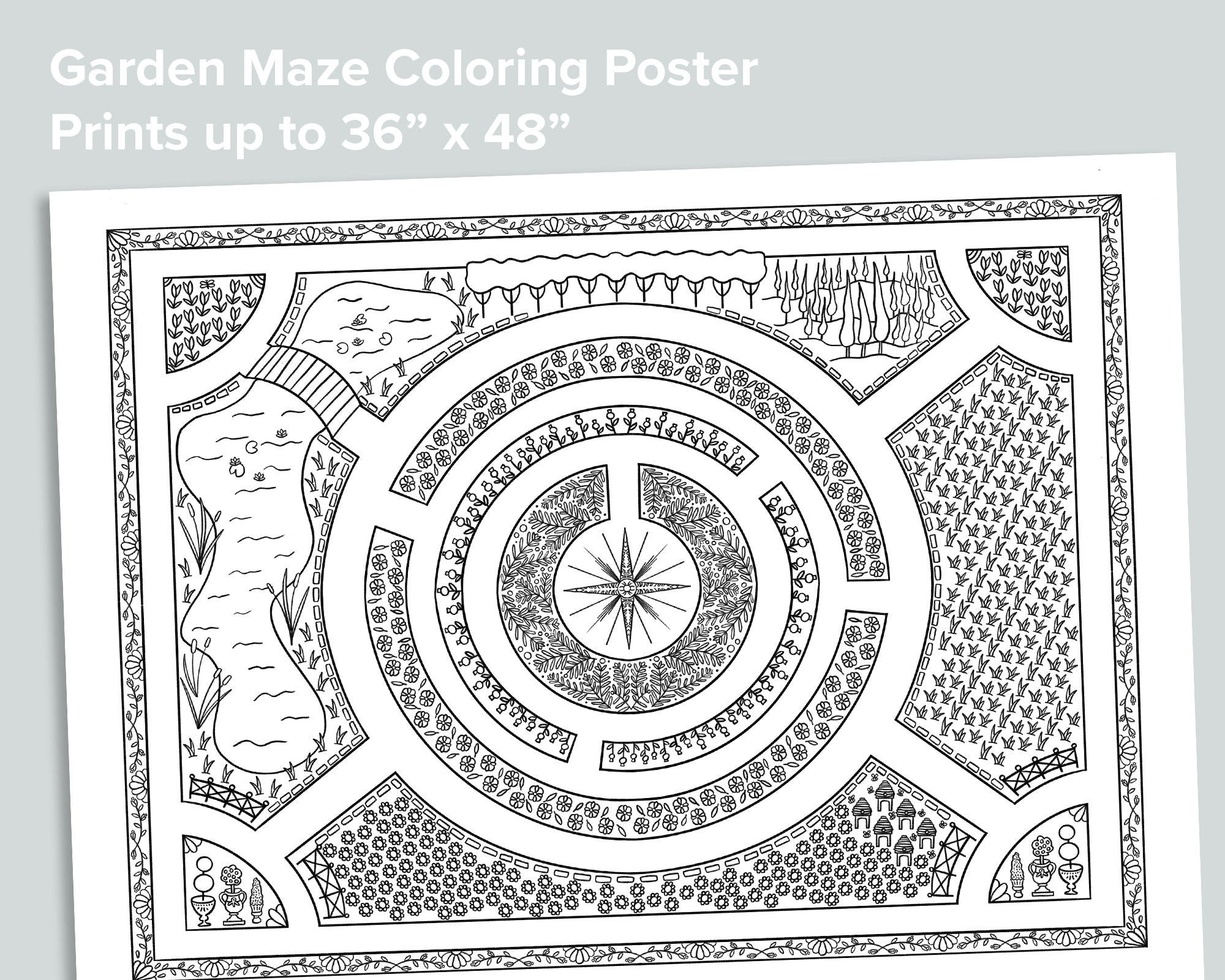 Giant Garden Maze Coloring Poster