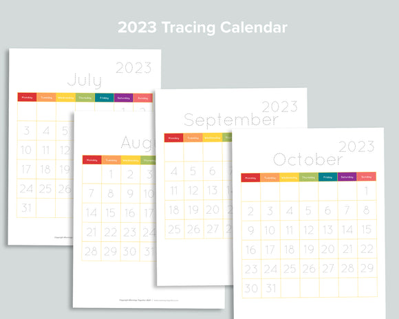 Preschool Calendar Tracing Pages 2023