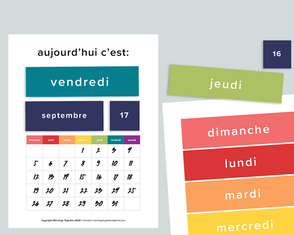 Preschool Calendar Board (French)